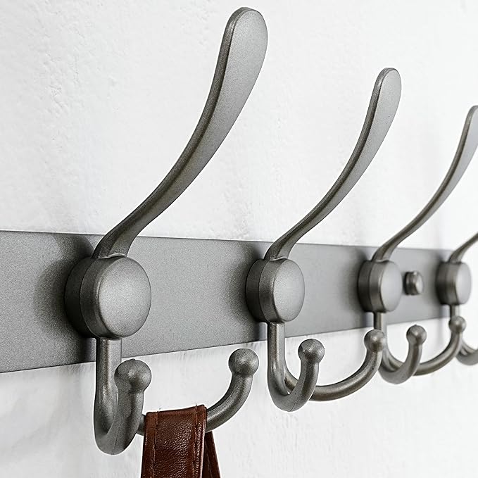 Dseap Coat Rack Wall Mounted - 5 Tri Hooks, Heavy Duty, Stainless Steel, Metal Coat Hook Rail for Coat Hat Towel Purse Robes 