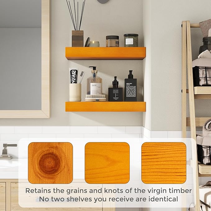 Marsmiles Wood Floating Shelves | 55 Inch Rustic Honey Oak Wall Shelves Set of 2 | 55" W x 7.7" D x 1.6" H Wooden Shelves for