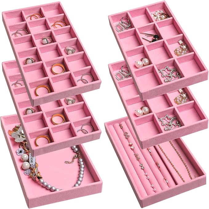 Frebeauty Jewelry Organizer Tray,Stackable Velvet Jewelry Trays,Drawer Inserts Earring Organizer For Women Jewelry Storage Di