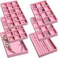Frebeauty Jewelry Organizer Tray,Stackable Velvet Jewelry Trays,Drawer Inserts Earring Organizer For Women Jewelry Storage Di
