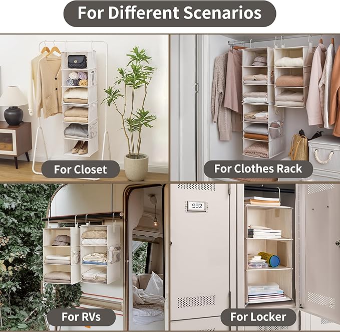 StorageWorks 6-Shelf Jumbo Closet Organizers, Two 3-Shelf Separable Hanging Shelves for Closet, 13" D x 15" W x 48 ¼"H,Mixing