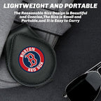 for MLB Boston Red Sox Car Visor Sunglass Holder - Black Leather Eyeglass Case with Team Logo, Clip-On Sun Visor Organizer for Auto Interior, Boston Red Sox Gifts