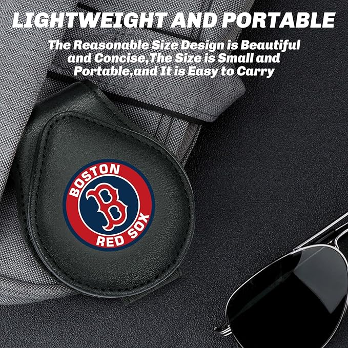 for MLB Boston Red Sox Car Visor Sunglass Holder - Black Leather Eyeglass Case with Team Logo, Clip-On Sun Visor Organizer for Auto Interior, Boston Red Sox Gifts