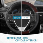 BDK Dark Wood Grain Car Steering Wheel Cover, Standard 15 inch with Black Faux Leather Grip, Made to Fit Most Auto Truck Van 