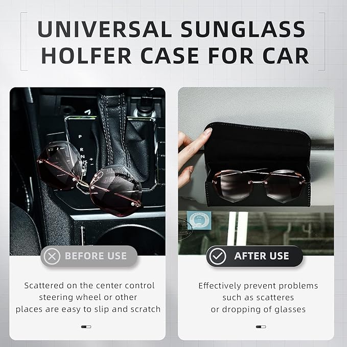 Frienda 2 Pieces Sunglasses Holder for Car Sun Visor, Eyeglasses Visor Organizer Storage Case with 2 Pcs Cleaning Cloths Automotive Interior Accessories