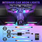 LivTee Interior Car LED Lights, Smart RGB Ambient Lighting with App & Remote Control, Music Sync & DIY Modes, 4-Line Separate Design LED Strip Lights, USB Powered, Car Accessories for Women