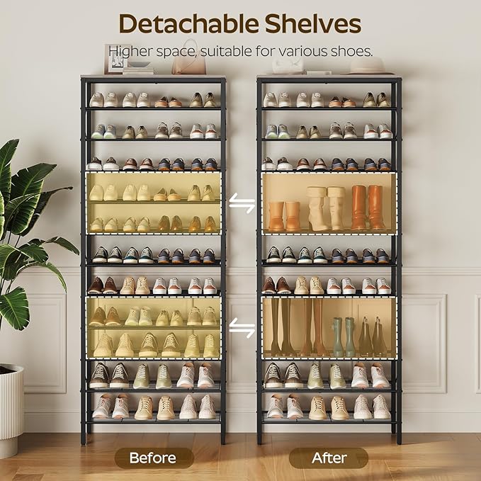 YATINEY 12 Tier Shoe Rack, Large Capacity Shoe Storage Organizer Holds 48 Pairs, Sturdy and Stable, for Entryway, Hallway, Cl