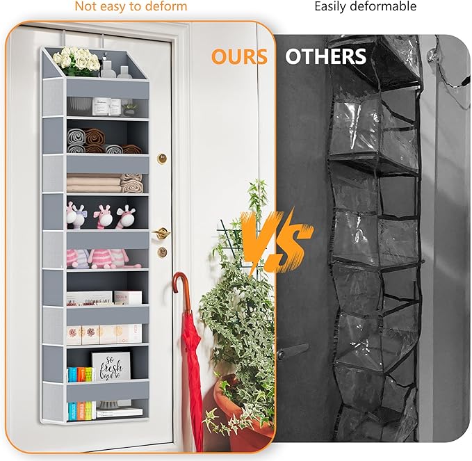 Over The Door Organizer - Over Door Storage Organizer with 5 Large Pockets & 10 Mesh Side Compartments - Heavy-Duty Hanging S