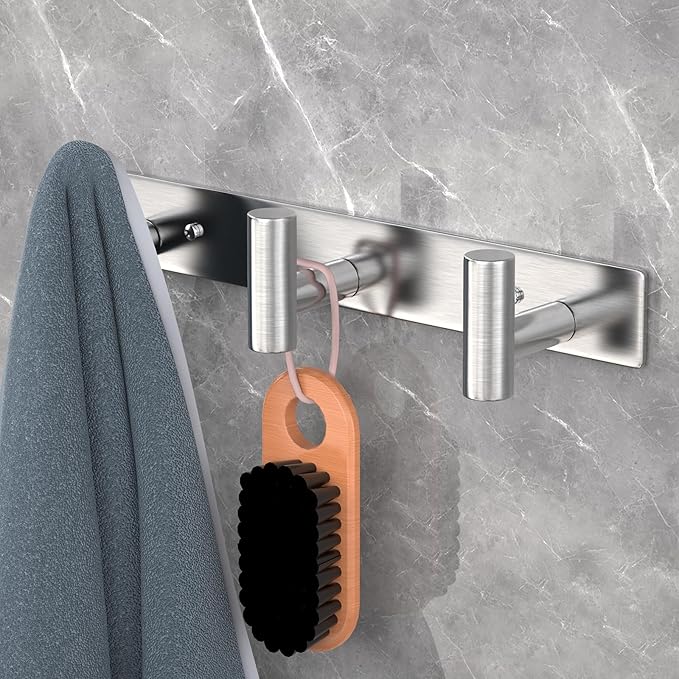 VAEHOLD Silvery Hat and Coat Wall Mount Rack - 3 Hooks for Robes, Bags, Keys, and Towels - Bathroom Towel Hanger Organizer (1