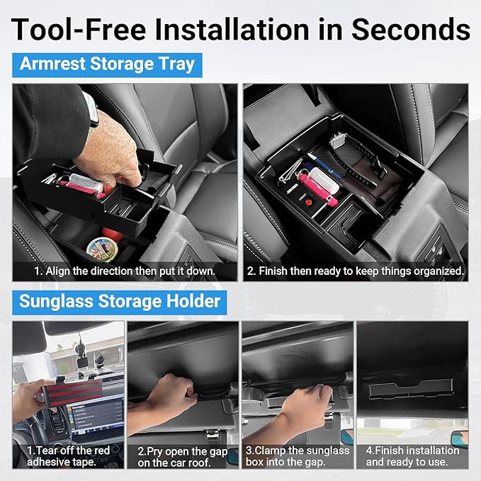 LECART Center Console Organizer Tray & Sun Visor Sunglasses Holder Fit for Ford Bronco 2025 4-Door Car Storage Accessories Set with Anti-slip Mats Sturdy ABS Easy Install Interior Upgrade