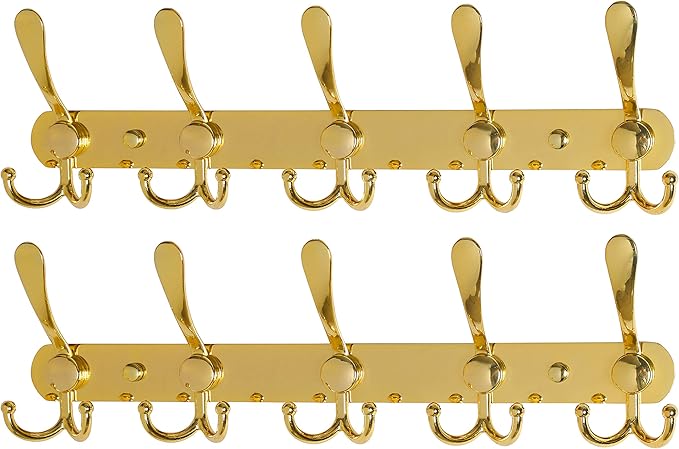 Dseap Coat Rack Wall Mounted - 5 Tri Hooks, Heavy Duty, Stainless Steel, Metal Coat Hook Rail for Coat Hat Towel Purse Robes 