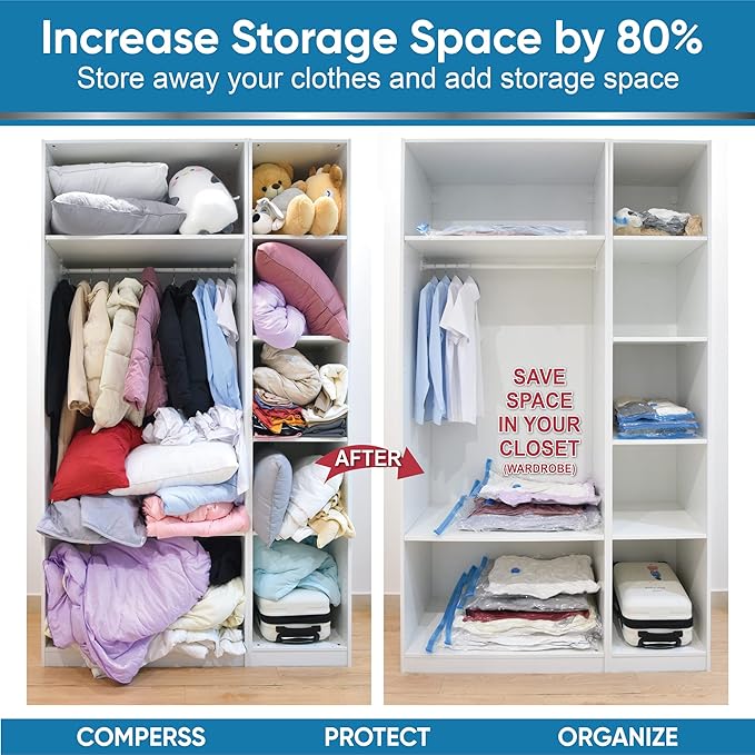 MattEasy Space Saver Vacuum Storage Bags, 6 Pack Large Space Saver Bags with Pump, Storage Vacuum Sealed Bags for Clothes, Co