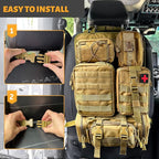 Universal Tactical Seat Back Organizer Vehicle Molle Panel Organizer Storage Bag with 5 Detachable Molle Pouch, Khaki