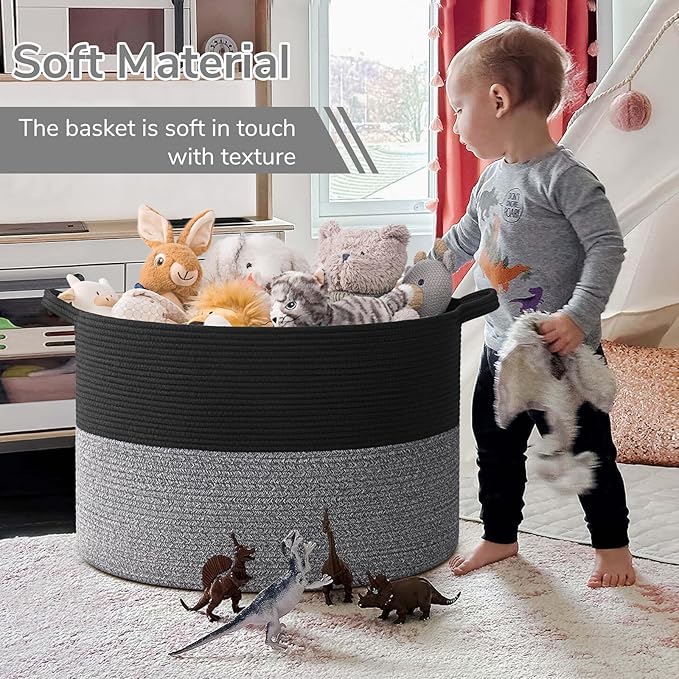 INDRESSME 115L Extra Large Cotton Rope Blanket Basket, Woven Basket for Toy Storage Organizer & Laundry Toy Box for Living Ro