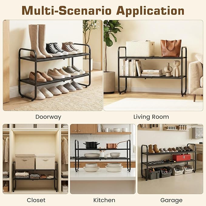 Expandable Shoe Rack - Shoe Stand Holder for Closet, Adjustable Shoe Shelf Storage, Stackable Long Shoe Stand Holder for Livi