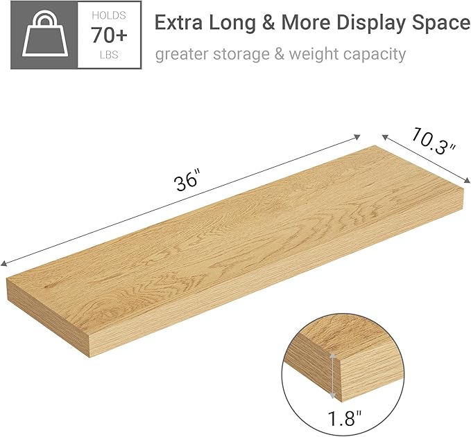 Vivelove 10 inches Deep Floating Shelves 36 inch Long, Single Wall Shelves Heavy Duty 70 lbs for Bedroom, Bathroom, Living Ro