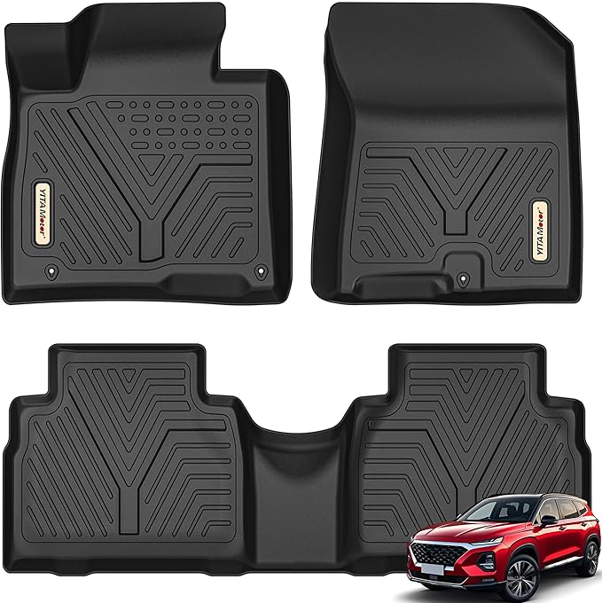 YITAMOTOR Floor Mats Compatible with 2019-2020 Hyundai Santa Fe 5 Passenger Models, Custom Fit Black TPE Floor Liners, 1st & 2nd Row All-Weather Car Mats
