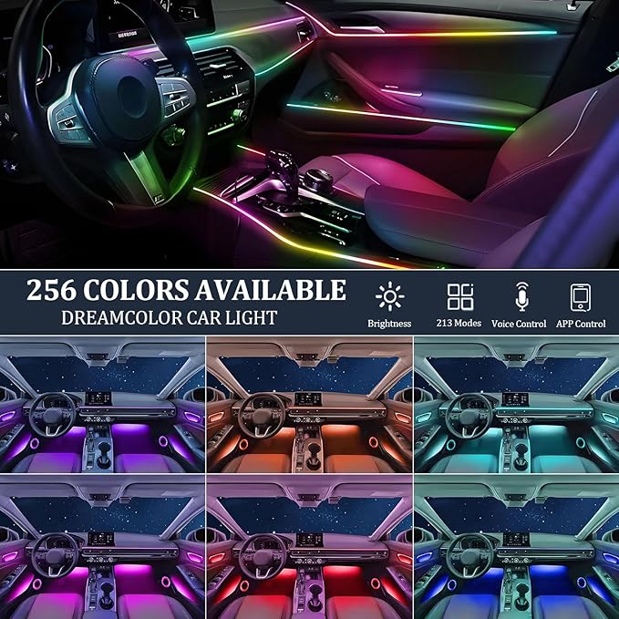 Acrylic Interior Car LED Strip Light,RGB 22 in 1 Neon Ambient Lighting Kits,Car Ambient Lighting with APP Control,LED Lights for Cars with Music Sync Dynamic Dreamcolor