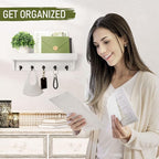 Rebee Vision Key and Mail Holder for Wall with Floating Shelf : Decorative Hanging Organizer with 5 Sturdy Keys Hooks and Wal