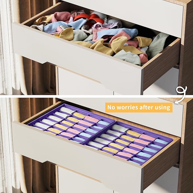 Joyoldelf Sock Drawer Organizer Divider 2 Packs Underwear Organizer, 24 Cell Closet Organizers and Storage Organizer Sock Hol