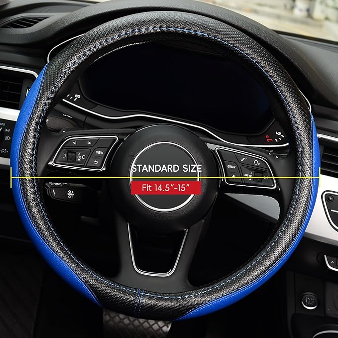 LABBYWAY Microfiber Leather Auto Car Steering Wheel Cover, Universal Fit 15 Inch Anti-Slip Wheel Protector, Blue