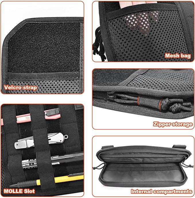 1000D Sun Visor Organizer with Zipper Visor Storage Pouch, Car Sunglasses Holder, Hard Molle Panel for Tactical Gears, Fits Most Car, SUVs, and Trucks