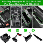 4PCS Center Console Organizer for 2024 2025 2026 Jeep Wrangler JL JLU 4XE and Gladiator JT Accessories Gear Shift Side Tray Organizer,Hanging Armrest Storage Box