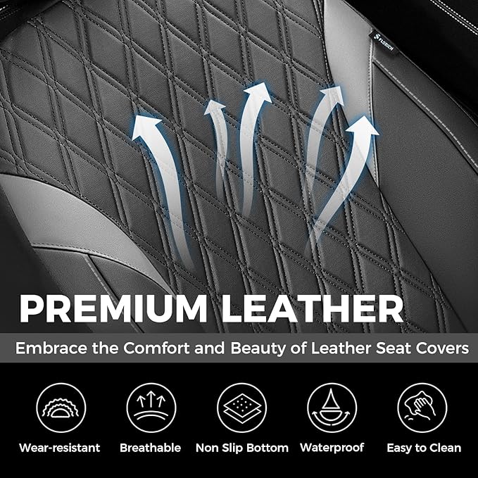 FLORICH Car Seat Covers Front Seat, Leather Seat Covers for Cars, Car Seat Protector Waterproof, Universal Automotive Seat Co