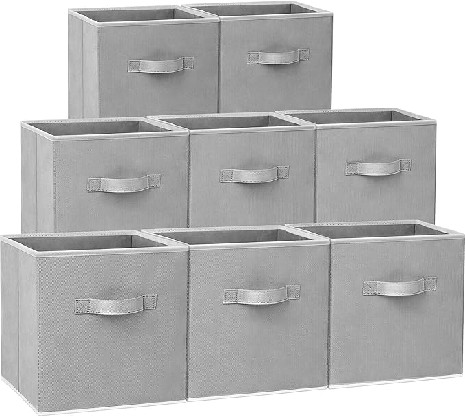 Criusia Storage Cubes - 11 Inch Heavy Duty Fabric Closet Bins for Shelves, Cube Organizer - 8 Pack Collapsible Decorative Sto