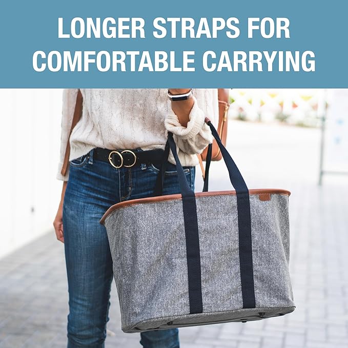 CleverMade Collapsible LUXE Tote - Reusable Grocery Shopping Storage Bag Organizer w/Handles Reinforced Bottom