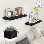 30 Inch Floating Shelves | 12 Inch Deep Black Floating Shelves Set of 2 | 30" W x 12" D Rustic Wood Shelves for Wall | Deep B