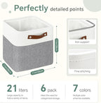 FinishingBo Cube Storage Baskets 6 Pack, 11x11 inch Cube Storage Bins with Leather Handles for Shelf Closet (White/ Gray)