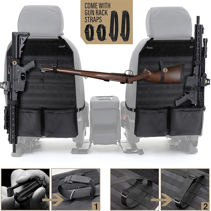 WYNEX Car Seat Organizer, Molle Backseat Cover Organizer Protector with Sling Rack, Visual Pocket and Patch, Universal Vehicle Fits for F150, Jeeps, Pickups & Trucks for Road Trips