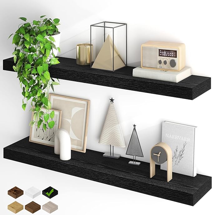 Fun Memories Floating Shelves for Wall, 40Inch Floating Shelves Set of 2, Hanging Shelf with Invisible Brackets, Wood Shelves