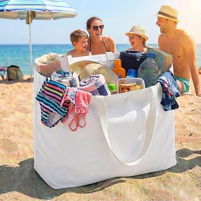 Extra Large Canvas Tote Bag - Big Reusable Grocery Shopping Heavy Duty Foldable