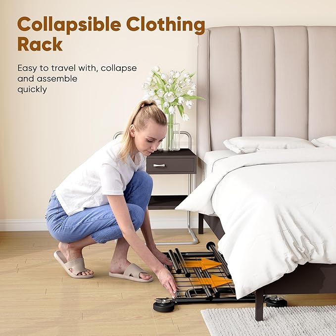 HOKEEPER Clothes Rack Collapsible Clothing Garment Rack Capacity 525LBS Clothing Racks on Wheels Heavy Duty Rolling Clothes R