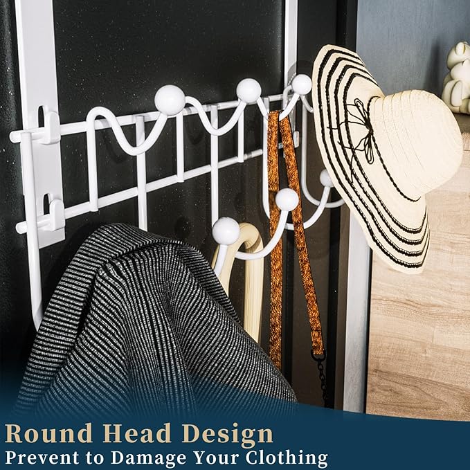Consumest Over The Door Organizer Hooks, Door Hanger with 9 Coat Hooks & 2 Mesh Basket, Rustproof Back Storage Organizer for 