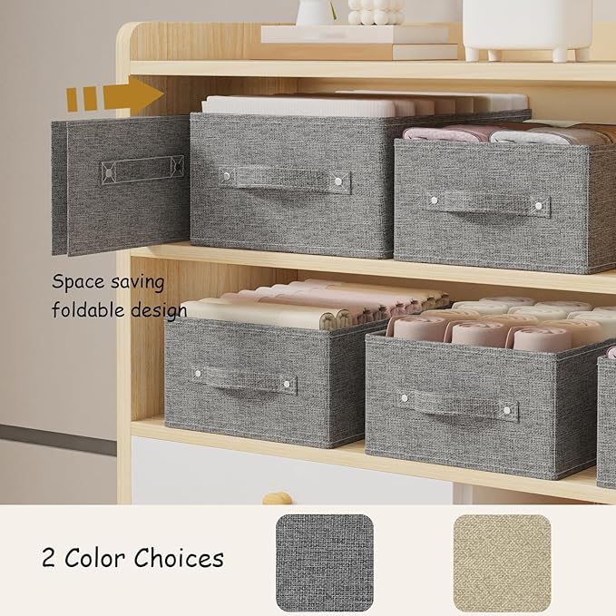 Collapsible Storage Boxes, Fabric Organizer Baskets, Cube Bins for Organizing Home, Office and Closet, Grey, 2 Pack, 13.0x9.0