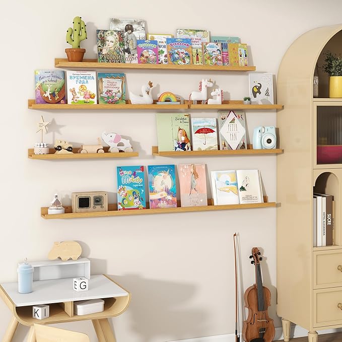 Fun Memories Picture Ledge Shelves Set of 2, 36 Inch Rustic Wall Mounted Floating Shelves with Lip for Home Storage and Décor