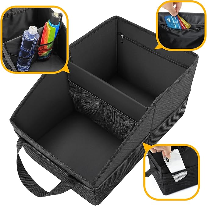Car Organizer - Automotive Organizer for Front And Back Seat or Floor, Car Caddy Organizer with Divide, Handles and Multiple