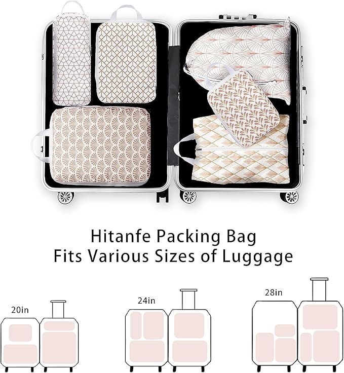 6 Pcs Compression Packing Cubes, Packing Cubes for Travel, Waterproof Luggage Organizer Bags Set, Cute Packaging Cubes for Wo