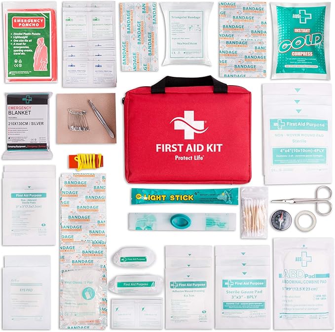 Protect Life Business First Aid Kit, Emergency First Aid Kit for Office Setting, Medical Kit Supplies, First Aid Kits for Bus
