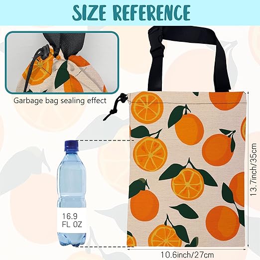 Car Trash Bag Vintage Orange Green Leaves Leak-Proof Car Garbage Bag with Drawstring Foldable Canvas Trash Bin with Adjustable Buckle for Car Accessories, Travelling, Camping