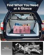 HOTOR Foldable Trunk Organizer - SUV & Sedan Compatible, 2 Compartments, Pink, 23.6x14.2x10.6 Sturdy Car Organization