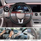 All Black Car Steering Wheel Cover, Nappa Leather, Bottom Color Blocking, Universal 14.5-15 Inch Leather Anti-Slip Breathable