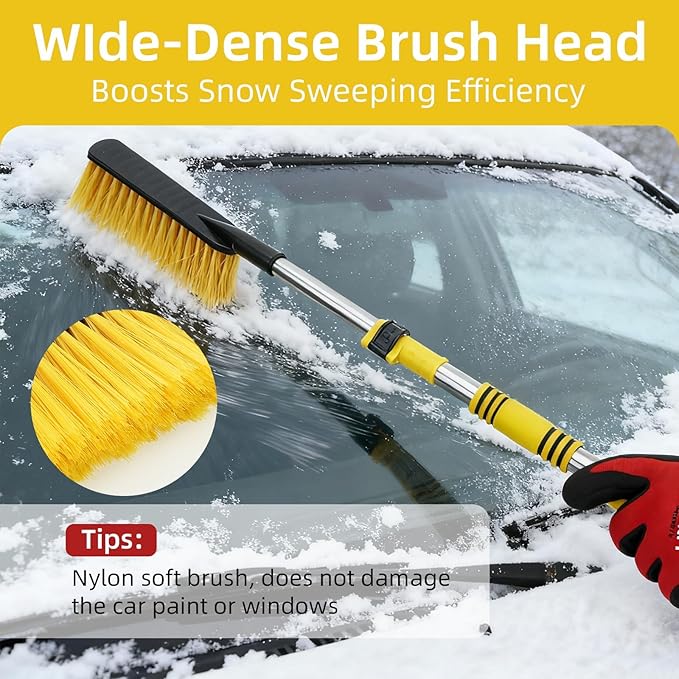 32" Telescoping Snow Brush for Car with Detachable Handle – an Extra-Wide Snow Brush and Ice Scraper for Car Windshield Window. The Ultimate Snow Scraper Brush for SUV & Trucks.