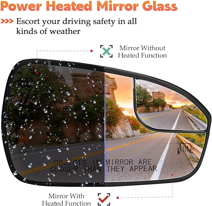 Passenger Right Side Power Heated Mirror Glass Fits for Ford Fusion 2013 2014 2015 2016 2017 2018 2019 2020 Replacement for DS7Z17K707B DS7Z-17K707-B