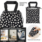 Car Trash Bag Large Hanging Can for Back of Seat, Cute Waterproof Car Garbage Bag for Vehicle, Travelling, Outdoor Cute White Black Flower