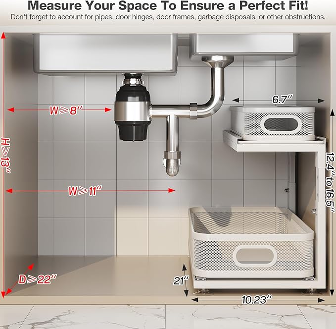 2 Pack 21IN-Depth Under Sink Organizer With Next-Gen Ball-Bearing Slides,2-Tier Precision Mesh Pull Out Cabinet Storage for B