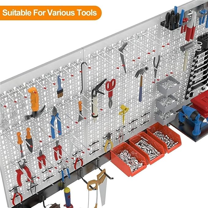 TORACK 109 PCS Pegboard Wall Organizer 4 ft. Garage Metal Pegboard Utility Tool Storage Kit w/Toolboard Hooks & Pegboard Hook